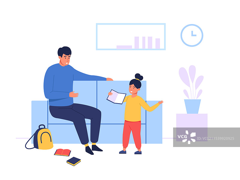 父亲和女儿在客厅共享时光图片素材