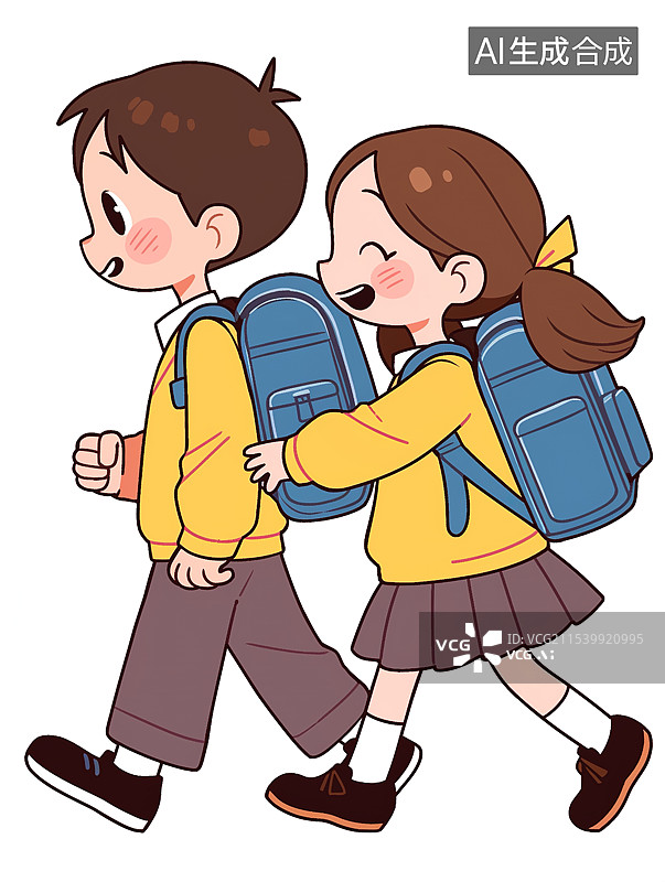 【AI数字艺术】背着书包上学的学生图片素材