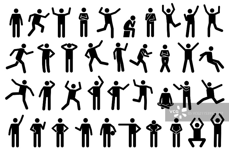 火柴人图标 黑色剪影的人物图片素材