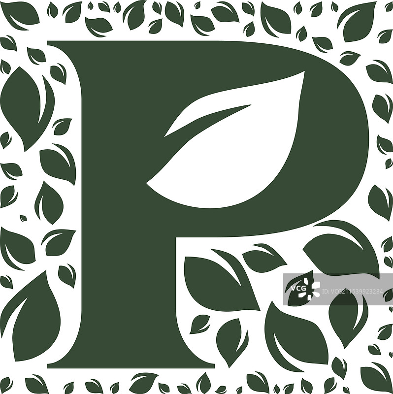 绿色叶子中的字母P图片素材