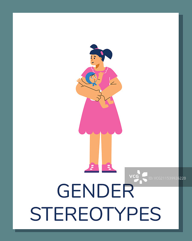 女孩抱着一个穿着蓝色尿布的小婴儿玩具。图片素材