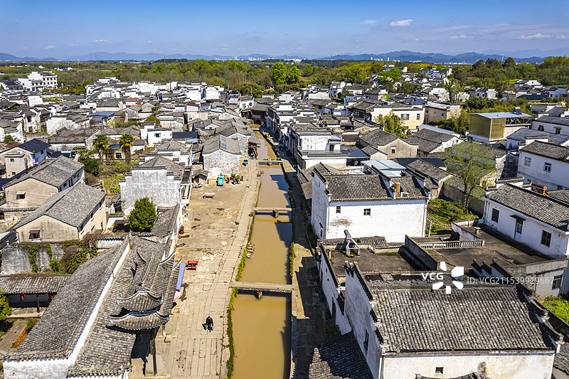 安徽黄山徽州区唐模古镇风景航拍图片素材