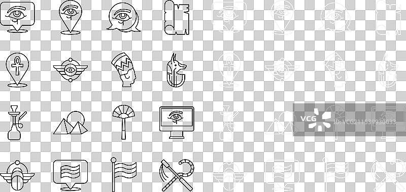 在显示器上设置弯曲的线条和霍鲁斯之眼的权杖。图片素材