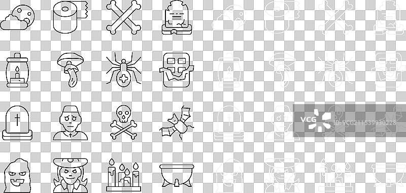 万圣节女巫的锅和飞翔的蝙蝠线条图图片素材