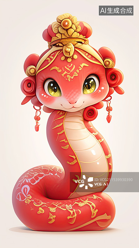 【AI数字艺术】可爱大眼睛红色吉祥物蛇年3d图片素材