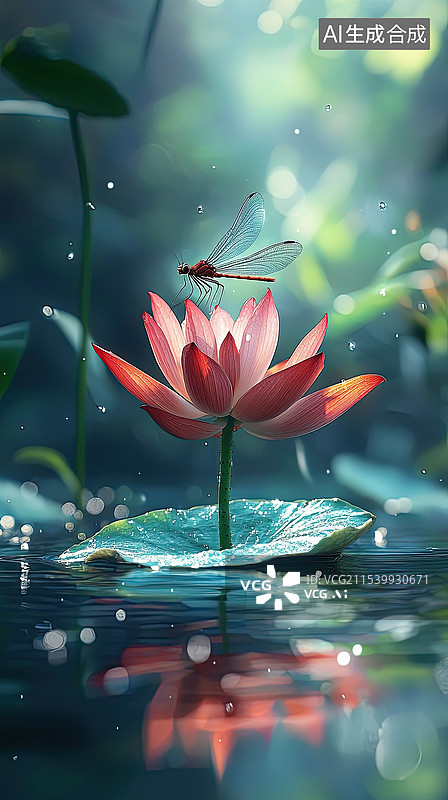 【AI数字艺术】小荷才露尖尖角，早有蜻蜓立上头图片素材