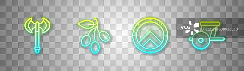 中世纪斧头、橄榄枝和希腊盾牌的组合图案图片素材