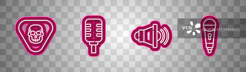 设置吉他线、拨片、麦克风和音量扬声器图片素材