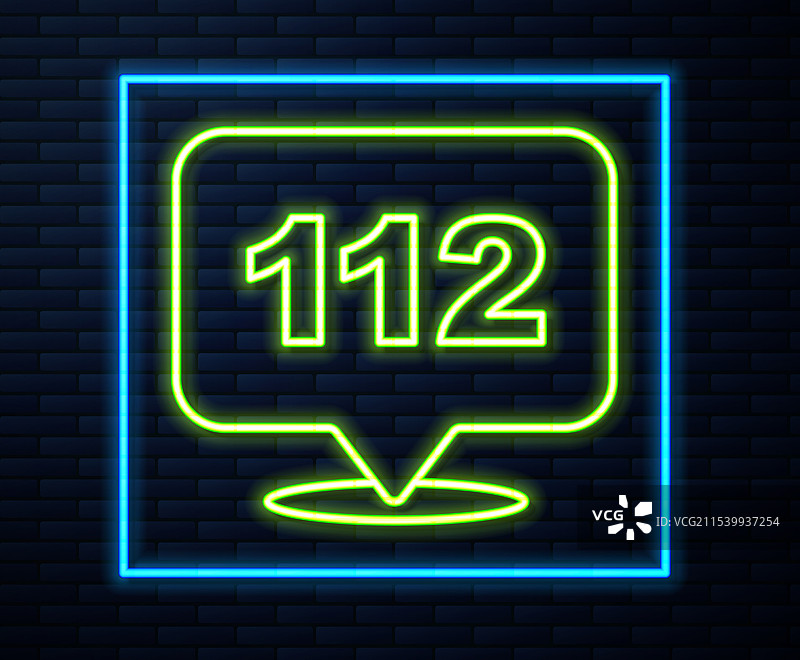 发光的霓虹线电话与紧急呼叫图片素材