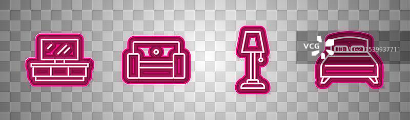 设置线条电视桌、扶手椅和落地灯图片素材