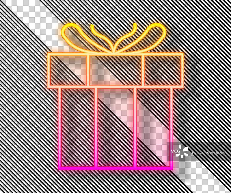 发光的霓虹线礼品盒图标，背景为黑色图片素材