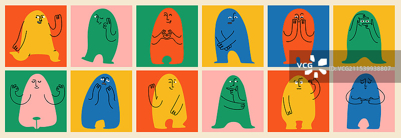 漫画表情符号的彩色图标，带有手和眼睛图片素材