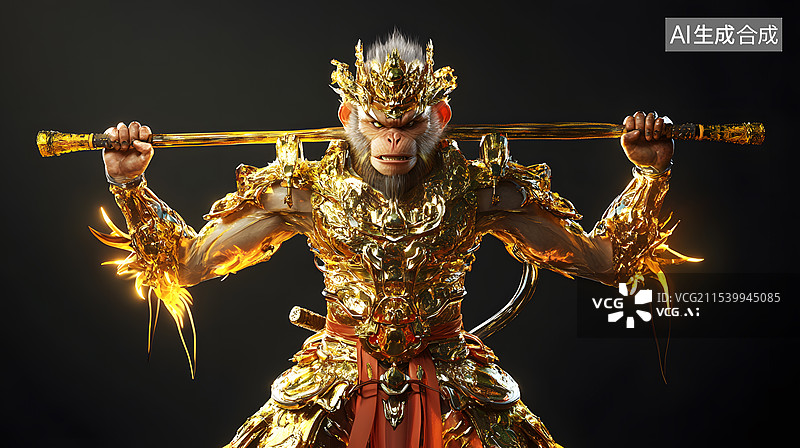 【AI数字艺术】国潮风金色西游记孙悟空图片素材