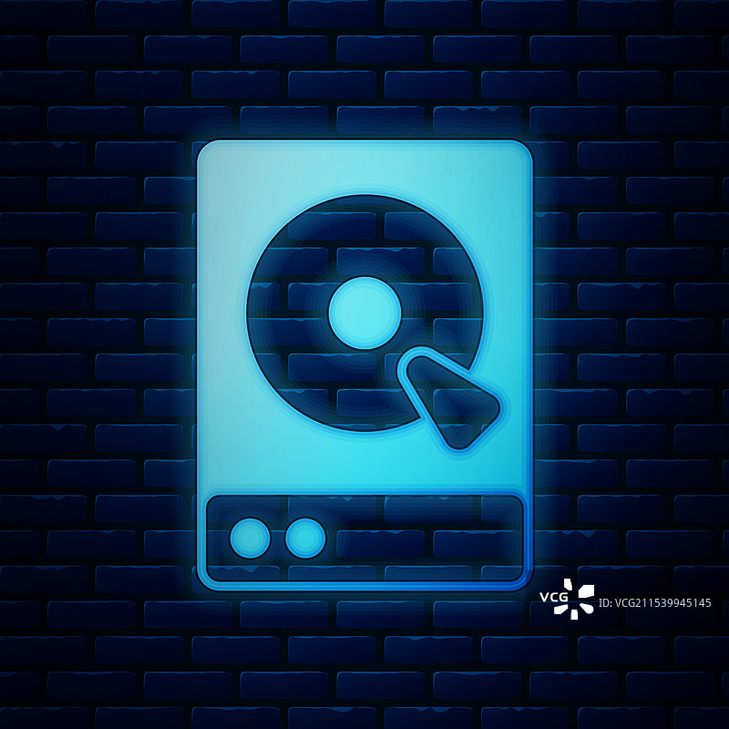 发光的霓虹硬盘驱动器HDD图标，孤立于背景上图片素材