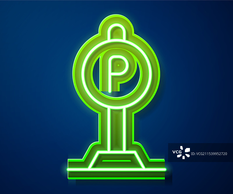 蓝色背景上的发光霓虹停车图标图片素材