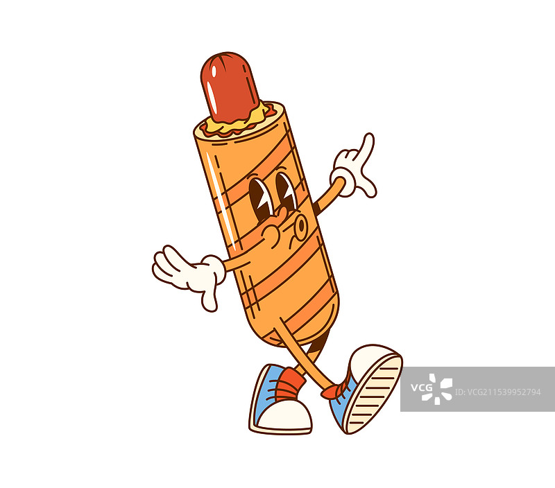 卡通风格的美国玉米热狗快餐角色图片素材