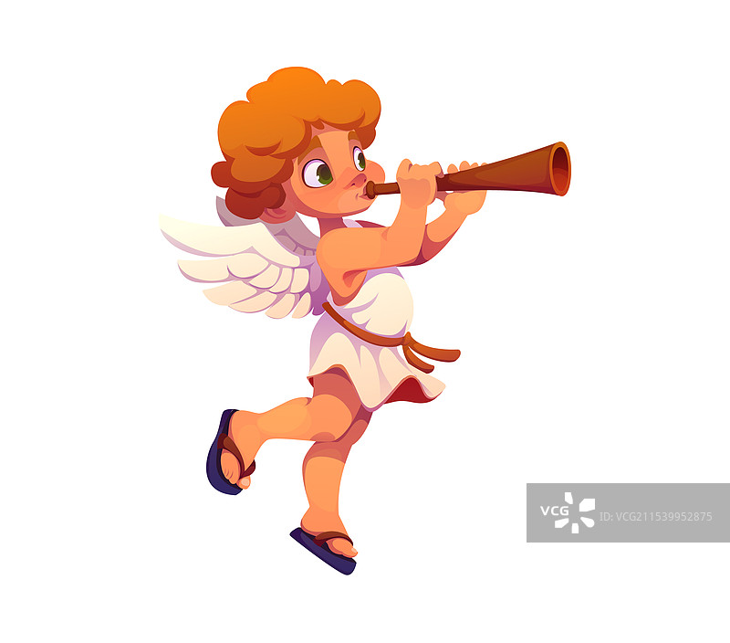 情人节的小天使或丘比特在吹喇叭图片素材