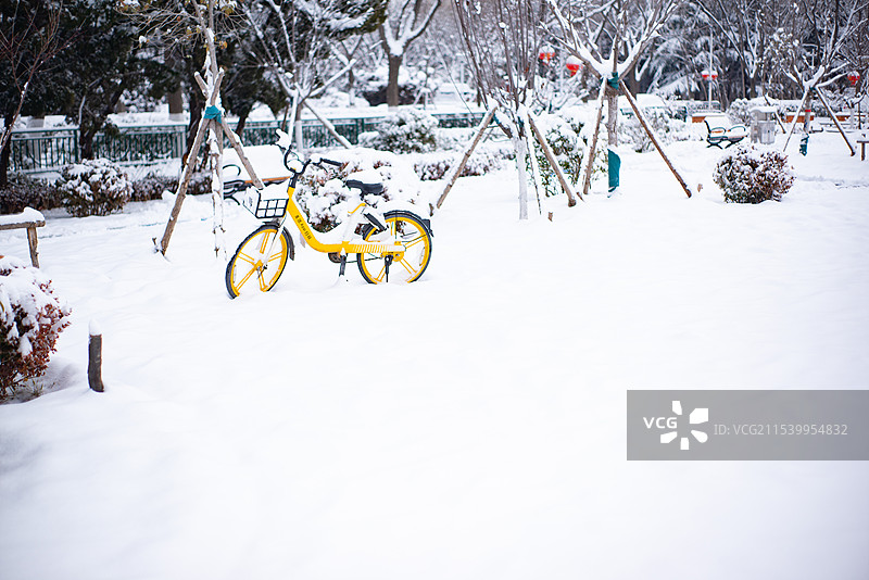 雪中共享单车图片素材