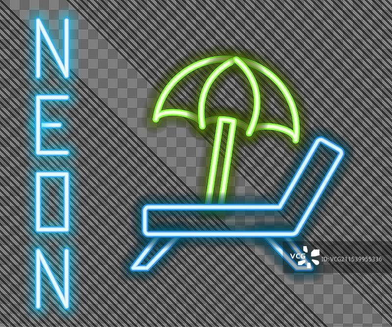 发光的霓虹线日光浴床图标，背景为黑色图片素材