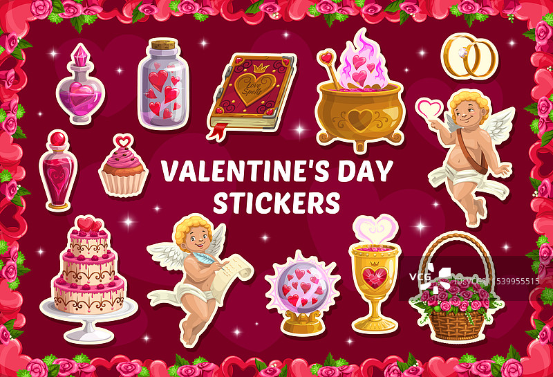 情人节丘比特与礼物贴纸包图片素材