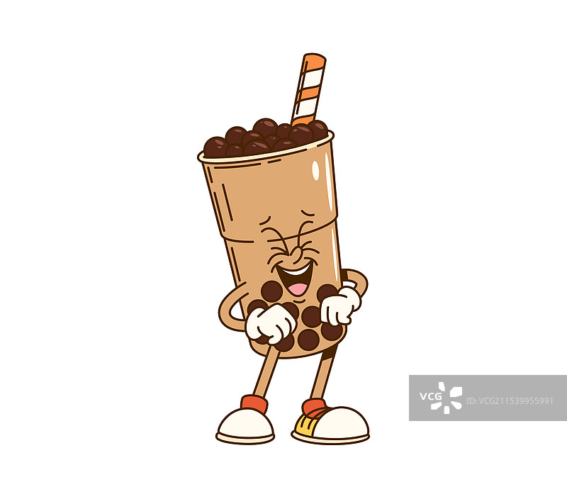 卡通风格的泡泡茶杯角色在大笑图片素材