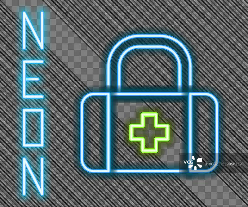 发光的霓虹线急救箱图标孤立在图片素材