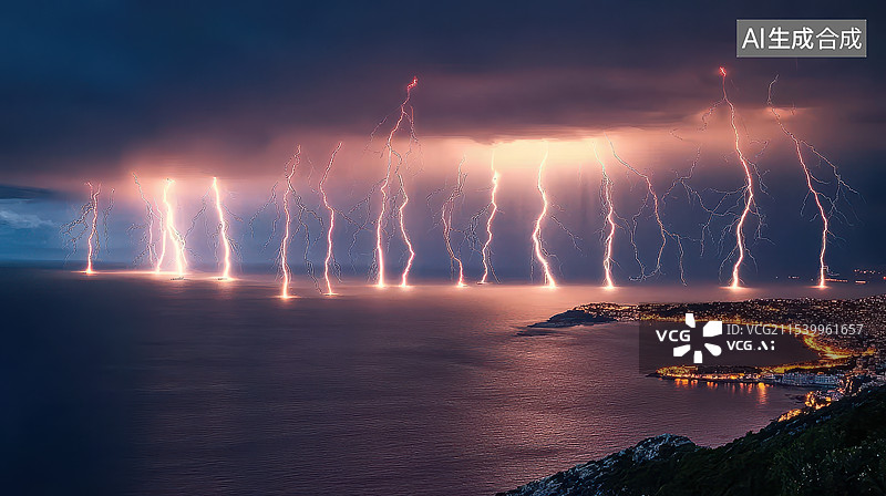 【AI数字艺术】大海上的闪电风暴图片素材