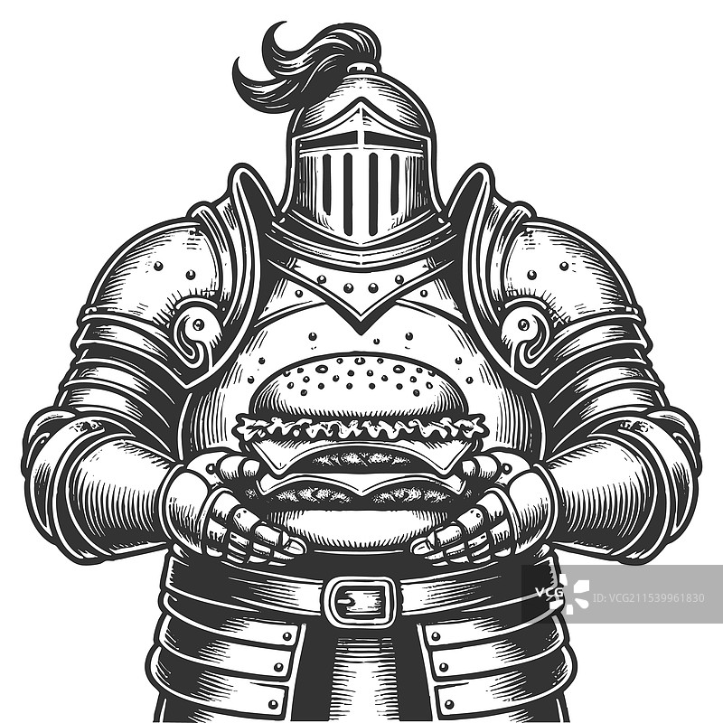 中世纪骑士与汉堡雕刻图片素材