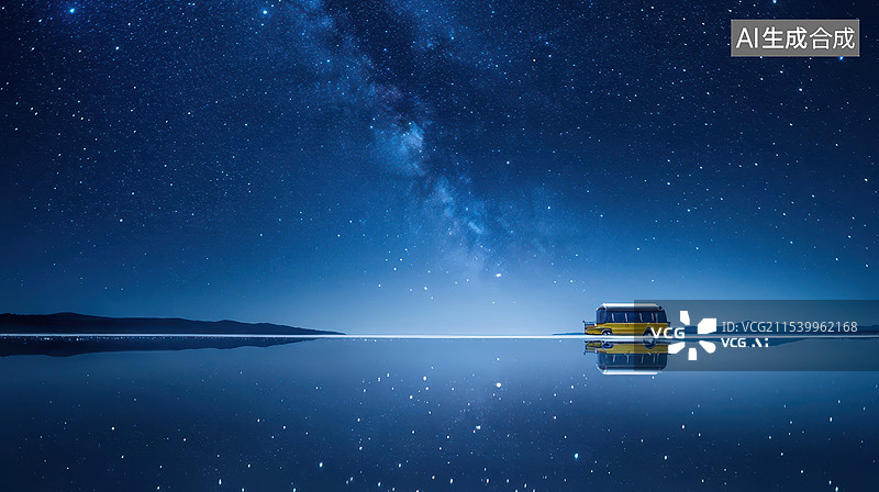 【AI数字艺术】星空下的湖面图片素材