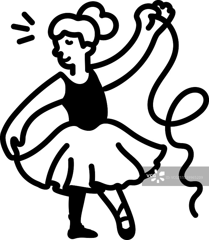 手绘图标：一个女孩在做彩带舞图片素材