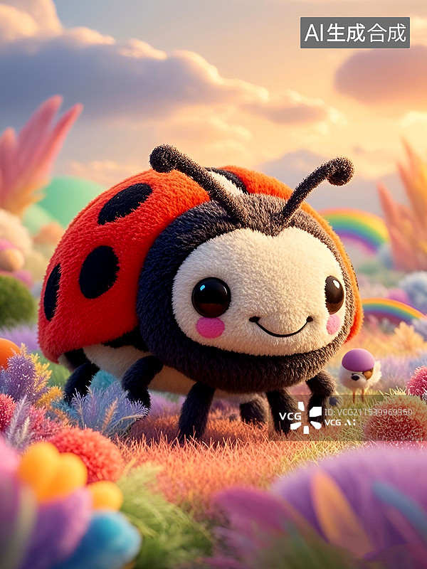 【AI数字艺术】草地上的七星瓢虫图片素材