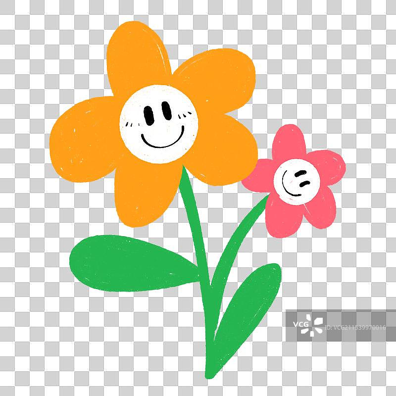 卡通花朵笑脸儿童画潮流风涂鸦风多巴胺风格插画装饰元素图片素材