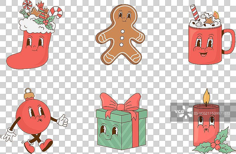 一组复古卡通圣诞搞笑角色图片素材