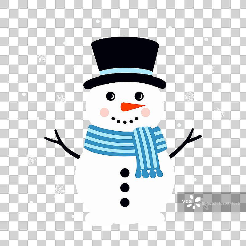 可爱的雪人戴着帽子和围巾，正被雪花覆盖。图片素材