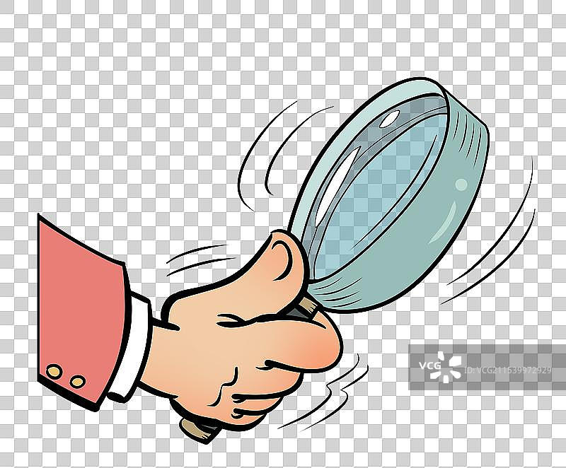 一只拿着放大镜的手卡通漫画元素图片素材