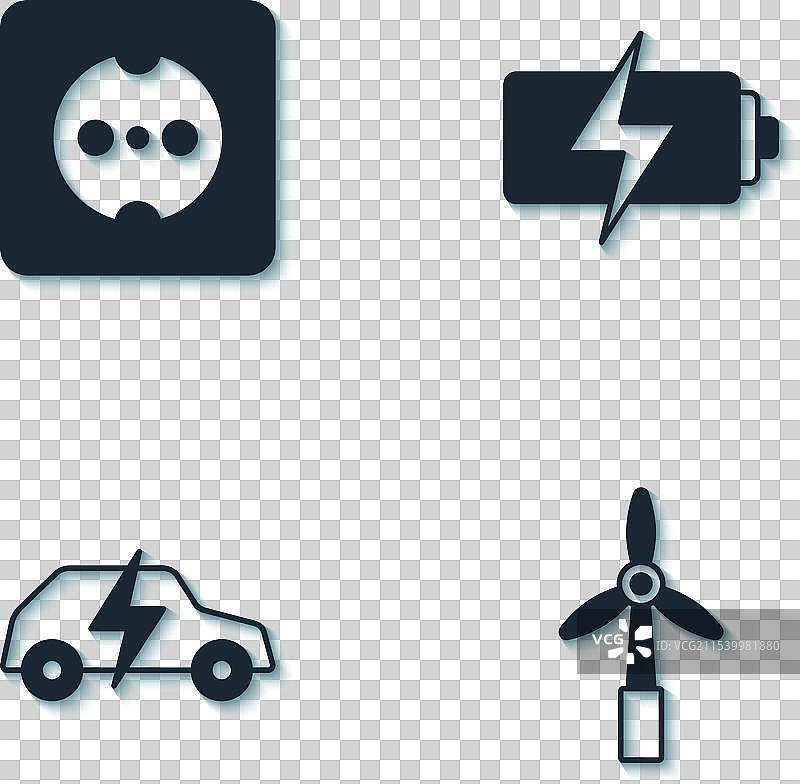 设置电源插座风力发电机汽车和图片素材