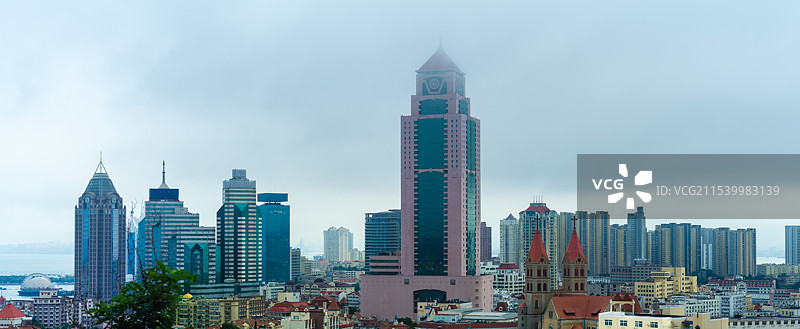 青岛观象远看城市全景图片素材