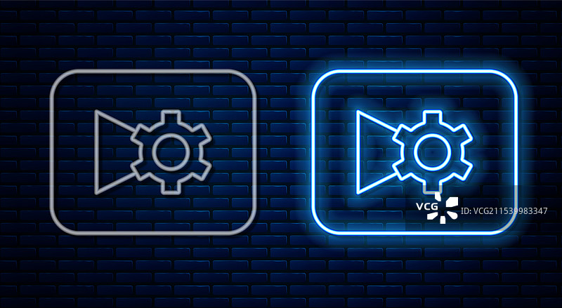 发光的霓虹线音乐或视频设置按钮图片素材