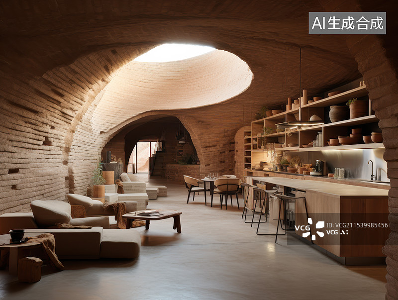 【AI数字艺术】沙漠中的土坯建筑，地下宫殿般住宅图片素材