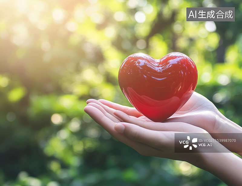 【AI数字艺术】一双手戴着白色手套，捧着一颗红色的心形物体。这可能象征着医疗保健、爱心和关怀。图片素材