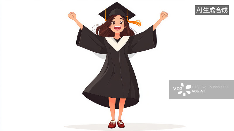 【AI数字艺术】穿学士服的学生庆祝毕业扁平化插画图片素材