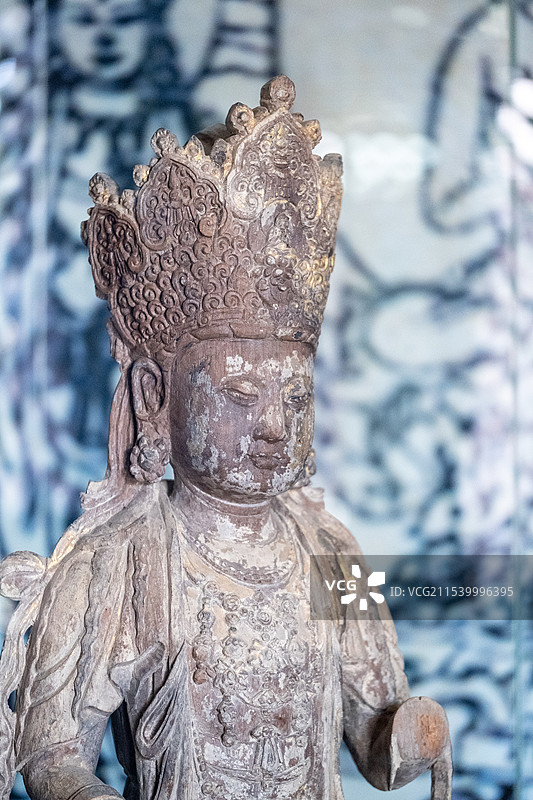云南大理市博物馆大理市凤仪县的北汤天村法藏寺木雕文殊普贤图片素材