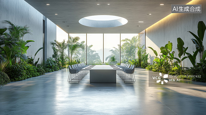 【AI数字艺术】充满科技感的简约白色会议室图片素材