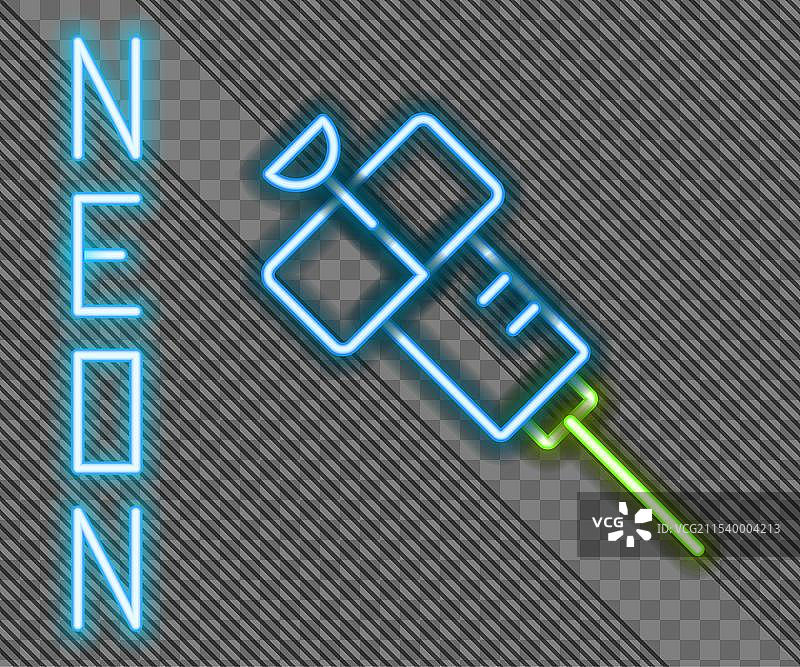 黑色背景上的发光霓虹线注射器图标图片素材