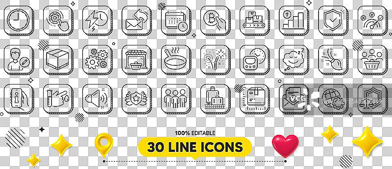 在线市场刷子和日历线条图标包图片素材