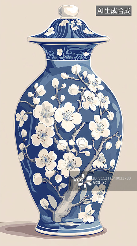 【AI数字艺术】青花瓷梅瓶图片素材