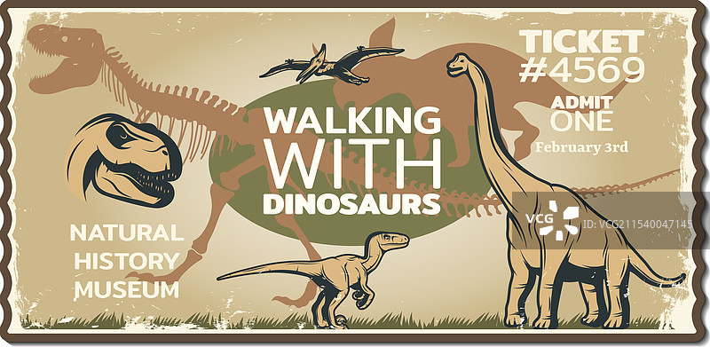 复古风格的恐龙票，前往历史博物馆图片素材