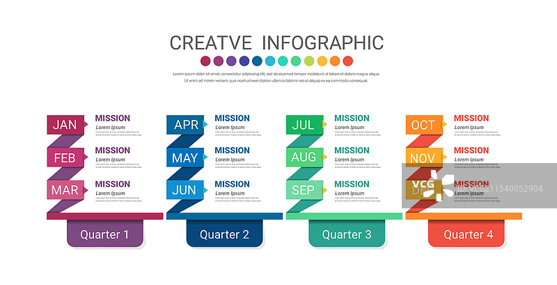四个季度的12个月日历信息图图片素材