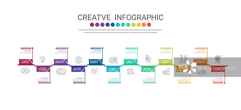 一年日历的时间线，包含12个月。图片素材