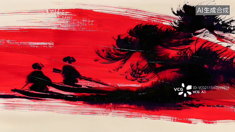 【AI数字艺术】红色和黑色墨水背景抽象水墨红中国风电影插画图片素材